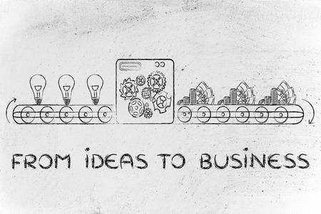 from ideas to business: factory machine turning inventions into capital gainの写真素材