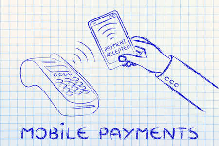 mobile payment technology: purchasing with a smartphoneの写真素材