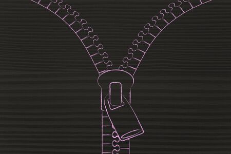 opening zipper illustration whit chalk outline style and copyspace to add textの写真素材