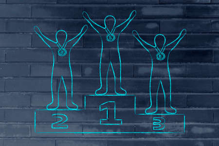 concept of becoming a winner: champions on podiumの写真素材