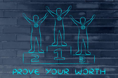 concept of proving your worth: champions on podiumの写真素材