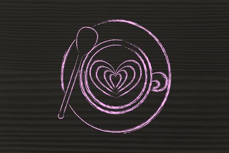 cup of coffee with latte art heart designの写真素材