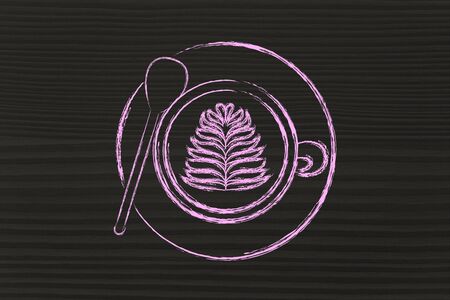 cup of coffee with leaf-shaped latte art designの写真素材