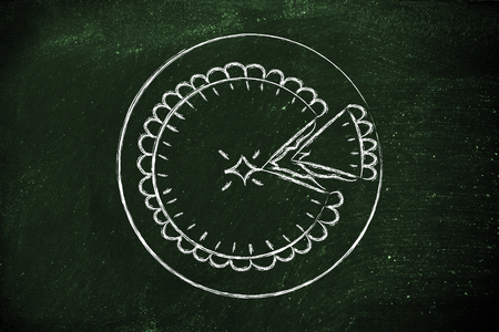 funny pie chart illustration with slice cut offの写真素材