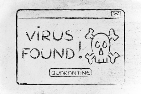 funny minimal pop-up message about a virus found, flat outline illustrationの写真素材