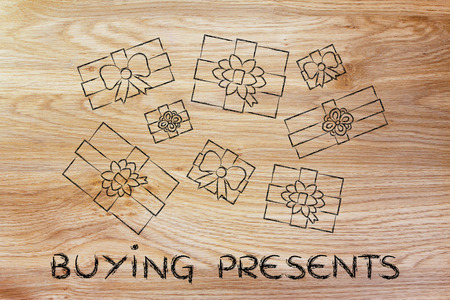 buying presents: illustration with wrapped up giftsの写真素材