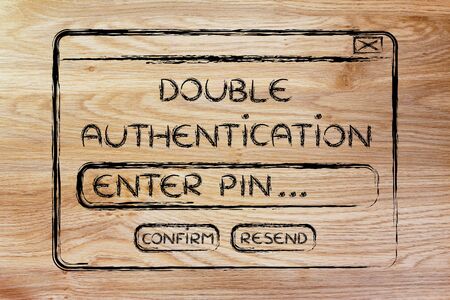 funny pop-up message about setting up double authentification, flat outline illustrationの写真素材