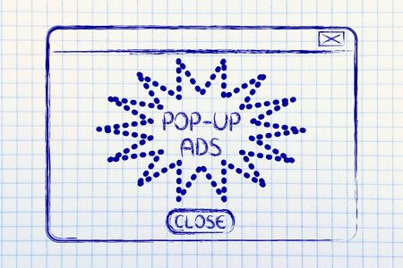 funny minimal pop-up ad window, flat outline illustrationの写真素材