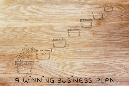 a winning business plan: ceo jumpying obstacles with section namesの写真素材