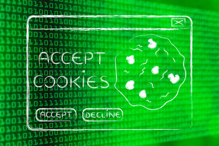 pop-up message about accepting cookies, on binary code & bokeh background