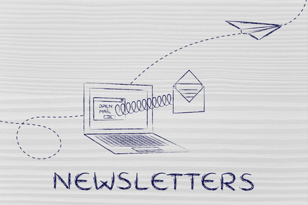 newsletters: email envelope coming out of laptop screen with a screenの写真素材