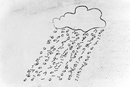 Cloud with binary code rain, concept of cloud computing data transfersの写真素材