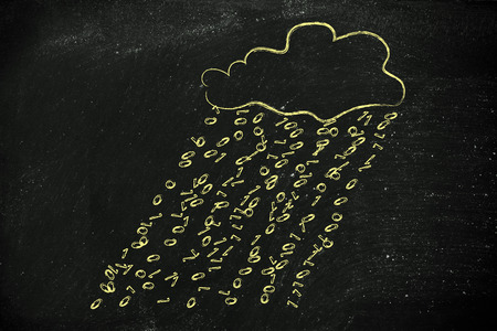 Cloud with binary code rain, concept of cloud computing data transfersの写真素材