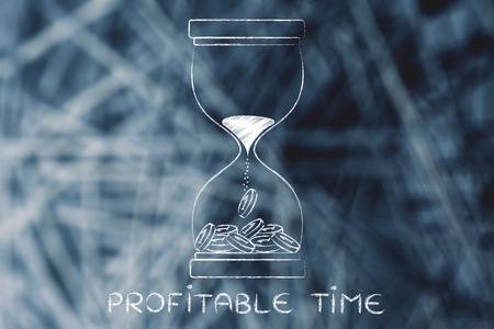 profitable time: hourglass with sand turning into coins