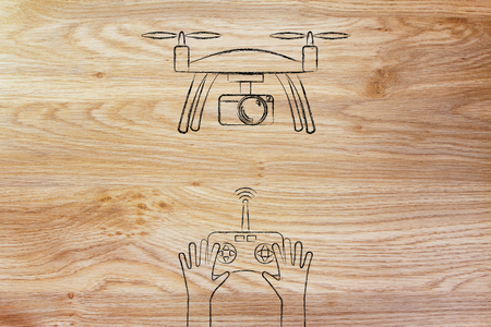 drone with camera piloted with a remote controlの写真素材