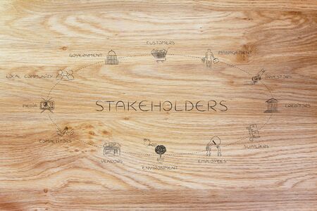 the main stakeholder of a business with icons, circle shaped list with elementsの写真素材