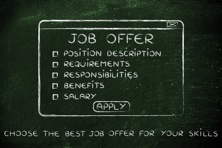 choose the best job offer for your skills: list of main elements to consider, in a pop-up window designの写真素材