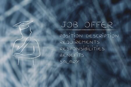 thoughtful graduate student looking at the elements of a job offerの写真素材