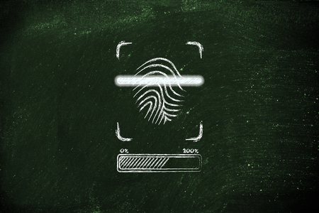 fingerprint scan in progress, with glow effect and loading barの写真素材