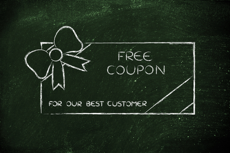 retailer's free coupon with wrapping bow, concept of rewarding the best customersの写真素材