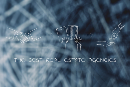 the best real estate agencies: meet up, sign a contract, get the houseの写真素材
