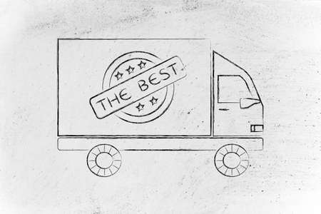 delivery company truck vehicle with 5 stars feedback sign and text The bestの写真素材