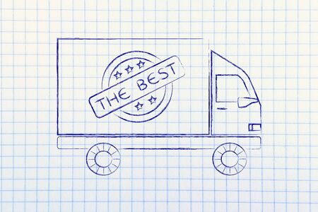 delivery company truck vehicle with 5 stars feedback sign and text The bestの写真素材