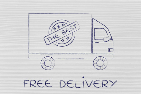 free delivery: truck vehicle with 5 stars feedback sign and text The bestの写真素材