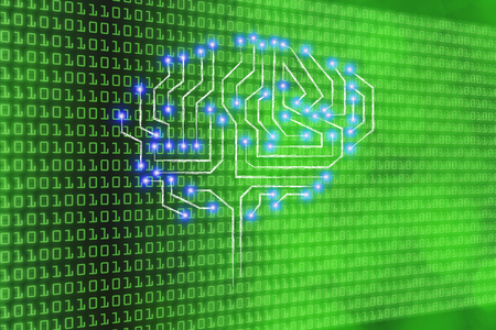 robotic brain made of microchip ciircuits with led lights