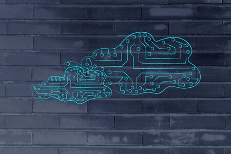 clouds made of electronic circuits like microchips, concept of remote online storageの写真素材