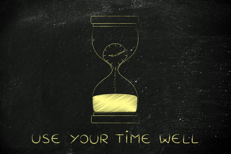 use your time well: hourglass with clock melting to sand, concept of time passing by and living life to the fullestの写真素材