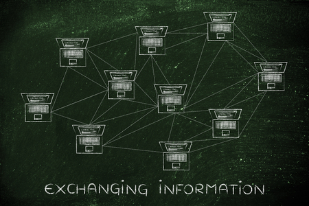 exchanging information: computer network with multitude of connections creating a low poly style patternの写真素材