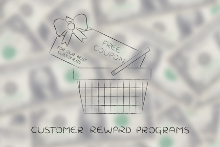 shopping basket with huge rebate coupon for a free purchaseの写真素材