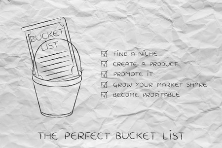 find a niche and promote a profitable product: bucket list of business-related success dreams of the typical entrepreneur (checklist version)の写真素材