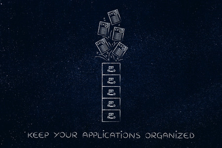 organize your applications: archive with curriculum vitae flying into or out of itの写真素材