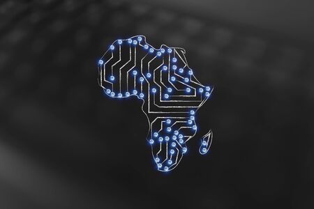 concept of global communications and connectivity: africa map made of electronic microchip circuitsの写真素材