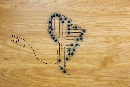 concept of global communications and connectivity: south america map made of electronic microchip circuitsの写真素材