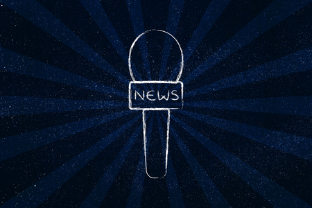 concept of international news live coverage: reporter microphone with rays effect overlayの写真素材