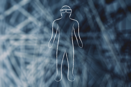 smart devices technology: man wearing augmented reality glassesの写真素材