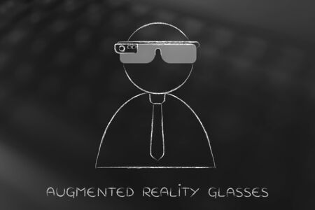 smart devices technology: business man using augmented reality glassesの写真素材