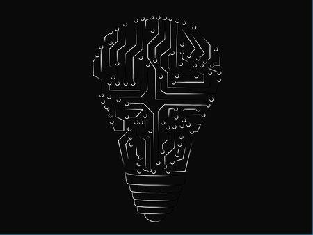 lightbulb made of electronic circuits with black & white blend