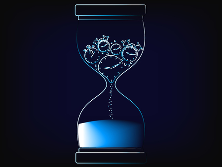 vector hourglass with alarm clock melting to sand, concept of time management and living life to the...