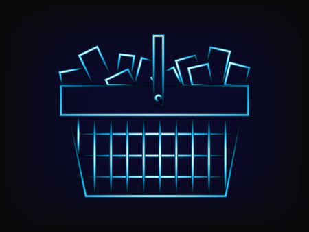 vector of client's shopping cart full of products, with mesh background, concept of marketing and salesのイラスト素材