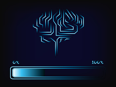 vector of electronic circuit brain elaborating data, with progress bar loading (mesh background)のイラスト素材