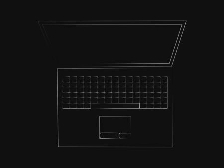 flat vector illustration of laptop from above, black and white with fading mesh effectのイラスト素材