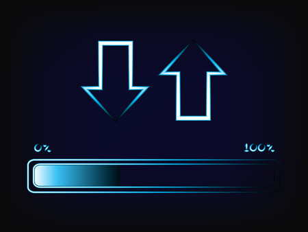 vector of up and down arrows with progress bar, concept of upload & download speed (mesh background)のイラスト素材