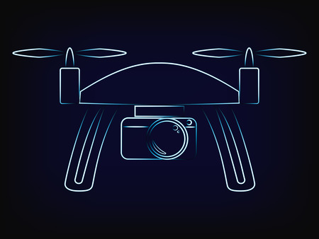 drone technology vector, flying device with camera (mesh background)のイラスト素材
