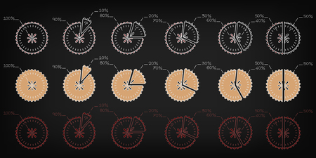 vector with pie charts made of funny cakes with different percentage and styles, mesh backgroundのイラスト素材