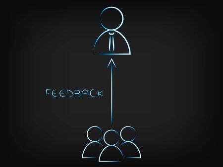 feedback from the audience or employees to the CEO, vector illustration with glowing neon light streak effect on mesh backgroundのイラスト素材