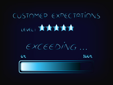 exceeding customer expectations as task, vector in technological system style with progress bar loadingのイラスト素材